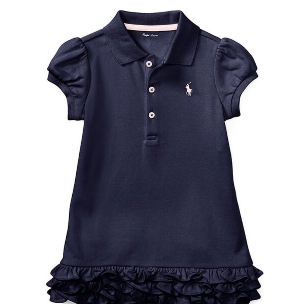 Ralph Lauren Baby Girl Navy Ruffle Polo Dress Pink Embroidered Piny Logo 3 Month